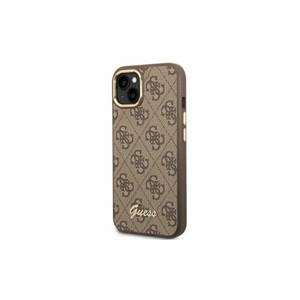 Guess case for iPhone 14 Pro 6,1" GUHCP14LHG4SHW brown HC PC/TPU 4G PU Metal Outline Script