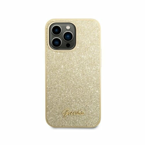 Guess case for iPhone 14 Pro 6,1" GUHCP14LHGGSHD gold PC/TPU Glitter Flakes case Script Metal