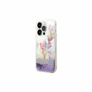 Guess case for iPhone 14 Pro 6,1" GUHCP14LLFLSU purple hardcase Flower Liquid Glitter