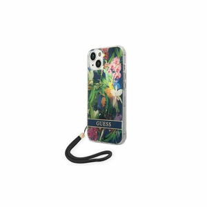 Guess case for iPhone 14 Pro Max 6,7" GUOHCP14XHFLSB blue HC PC/TPU Flower Cord