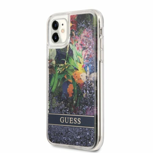 Guess Liquid Glitter Flower Zadní Kryt pro iPhone 11 Blue