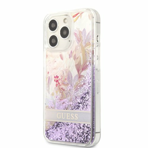 Guess Liquid Glitter Flower Zadní Kryt pro iPhone 13 Pro Max Purple