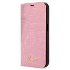 Guess PU Croco with Metal Camera Outline Book Pouzdro pro iPhone 14 Pink