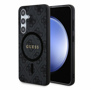 Guess PU Leather 4G Colored Ring MagSafe Zadní Kryt pro Samsung Galaxy S24 Black