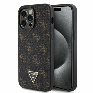 Guess PU Leather 4G Triangle Metal Logo Zadní Kryt pro iPhone 14 Pro Max Black