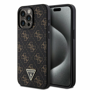 Guess PU Leather 4G Triangle Metal Logo Zadní Kryt pro iPhone 15 Pro Max Black