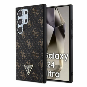 Guess PU Leather 4G Triangle Metal Logo Zadní Kryt pro Samsung Galaxy S24 Ultra Black