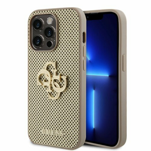 Guess PU Perforated 4G Glitter Metal Logo Zadní Kryt pro iPhone 15 Pro Gold