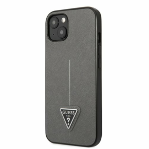 Guess PU Saffiano Triangle Zadní Kryt pro iPhone 13 mini Silver
