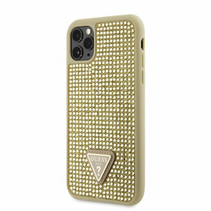 Guess Rhinestones Triangle Metal Logo Kryt pro iPhone 11 Pro Gold