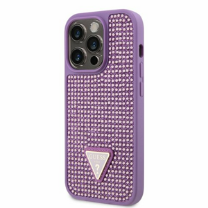 Guess Rhinestones Triangle Metal Logo Kryt pro iPhone 14 Pro Purple