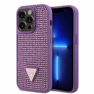 Guess Rhinestones Triangle Metal Logo Kryt pro iPhone 15 Pro Purple