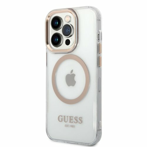 Guess Transparent MagSafe Kompatibilní Zadní Kryt pro iPhone 14 Pro Max Gold