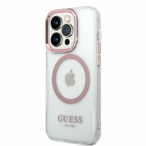 Guess Transparent MagSafe Kompatibilní Zadní Kryt pro iPhone 14 Pro Pink