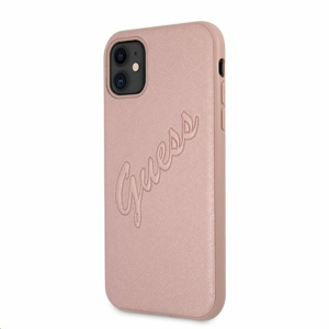 GUHCN61RSAVSRG Guess PU Saffiano Vintage Script Zadní Kryt pro iPhone 11 Rose Gold