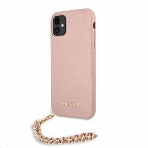 GUHCN61SASGPI Guess PU Saffiano Gold Chain Zadní Kryt pro iPhone 11 Pink