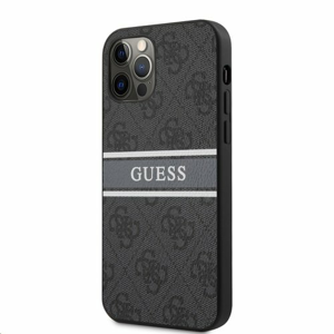 GUHCP12L4GDGR Guess PU 4G Printed Stripe Zadní Kryt pro iPhone 12 Pro Max Grey