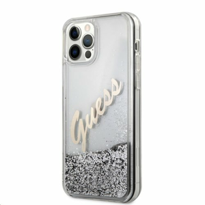 GUHCP12LGLVSSI Guess Liquid Glitter Vintage Zadní Kryt pro iPhone 12 Pro Max 6.7 Silver