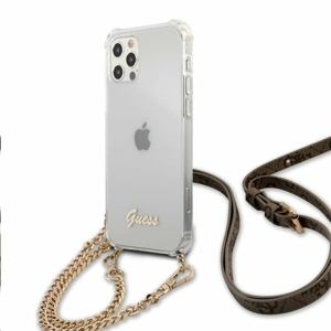 GUHCP12LKC4GSSI Guess PC Gold 4G Chain and Script Zadní Kryt pro iPhone 12 Pro Max Transparent