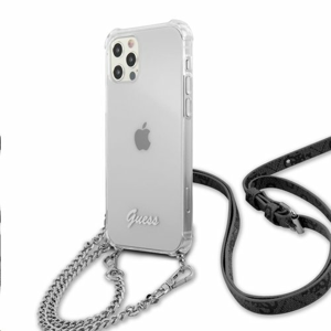 GUHCP12LKC4GSSI Guess PC Silver 4G Chain and Script Zadní Kryt pro iPhone 12 Pro Max Transparent