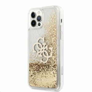 GUHCP12LLG4GGO Guess TPU Big 4G Liquid Glitter Gold Zadní Kryt pro iPhone 12 Pro Max Transparent
