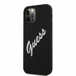 GUHCP12LLSVSBW Guess Silicone Vintage White Script Zadní Kryt pro iPhone 12 Pro Max 6.7 Black