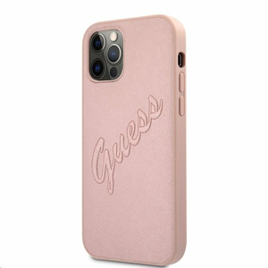 GUHCP12LRSAVSRG Guess PU Saffiano Vintage Script Zadní Kryt pro iPhone 12 Pro Max Rose Gold