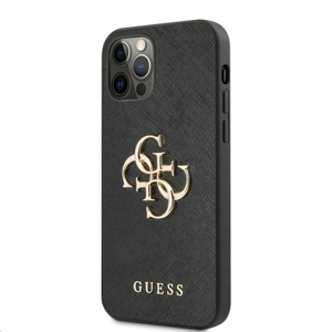 GUHCP12LSA4GGBK Guess PU Saffiano Big 4G Metal Logo Zadní Kryt pro iPhone 12 Pro Max Black