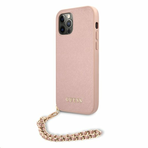 GUHCP12LSASGPI Guess PU Saffiano Gold Chain Zadní Kryt pro iPhone 12 Pro Max Pink