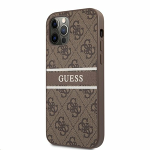 GUHCP12M4GDBR Guess PU 4G Printed Stripe Zadní Kryt pro iPhone 12/12 Pro Brown