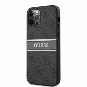 GUHCP12M4GDGR Guess PU 4G Printed Stripe Zadní Kryt pro iPhone 12/12 Pro Grey