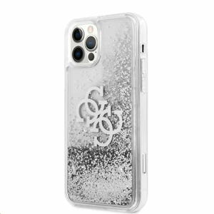 GUHCP12MLG4GSI Guess TPU Big 4G Liquid Glitter Silver Zadní Kryt pro iPhone 12/12 Pro Transparent