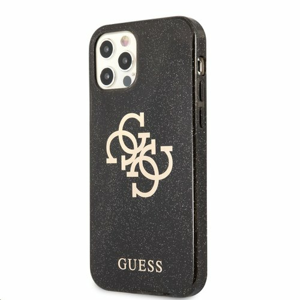 GUHCP12MPCUGL4GBK Guess TPU Big 4G Full Glitter Zadní Kryt pro iPhone 12/12 Pro Black