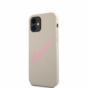 GUHCP12SLSVSGP Guess Silicone Vintage Pink Script Zadní Kryt pro iPhone 12 mini 5.4 Grey