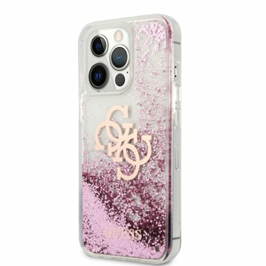 GUHCP13LLG4GPI Guess TPU Big 4G Liquid Glitter Pink Zadní Kryt pro iPhone 13 Pro Transparent