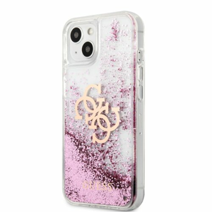 GUHCP13SLG4GPI Guess TPU Big 4G Liquid Glitter Pink Zadní Kryt pro iPhone 13 mini Transparent