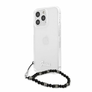 GUHCP13XKPSBK Guess PC Script and Black Pearls Zadní Kryt pro iPhone 13 Pro Max Transparent