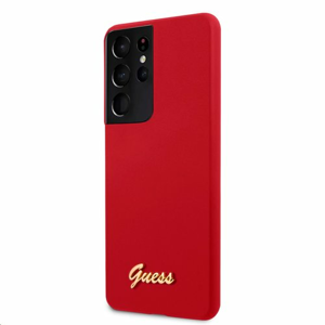 GUHCS21LLSLMGRE Guess Silicone Metal Logo Script Zadní Kryt pro Samsung Galaxy S21 Ultra Red