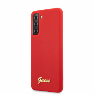 GUHCS21SLSLMGRE Guess Silicone Metal Logo Script Zadní Kryt pro Samsung Galaxy S21 Red