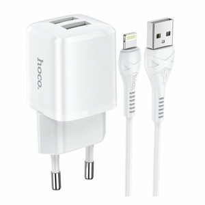 HOCO N8 Travel Charger 2x USB + Lightning Cable 2,4A Briar White