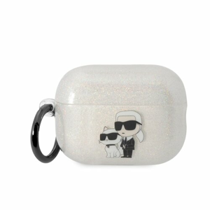 Karl Lagerfeld 3D Logo NFT Karl and Choupette TPU Glitter Pouzdro pro Airpods Pro 2 White