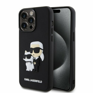 Karl Lagerfeld 3D Rubber Karl and Choupette Zadní Kryt pro iPhone 15 Pro Max Black