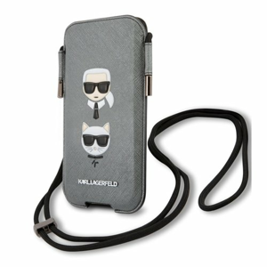 Karl Lagerfeld and Choupette Head Saffiano PU Pouch L Grey (169 x 101 mm)