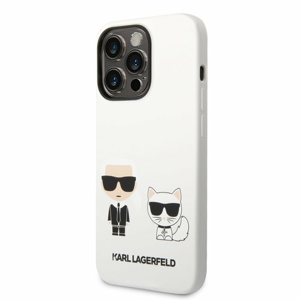 Puzdro Karl Lagerfeld and Choupette Liquid Silicone iPhone 14 Pro - biele