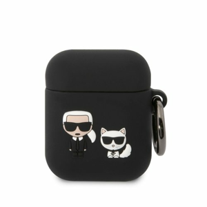 Karl Lagerfeld and Choupette Silikonové Pouzdro pro Airpods 1/2 Black