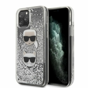 Karl Lagerfeld case for iPhone 11 KLHCN61KCGLSL silver hard case Glitter Karl&Choupette