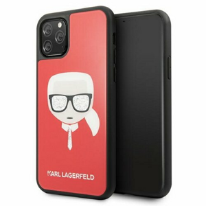 Karl Lagerfeld case for iPhone 11 Pro KLHCN58DLHRE red hard case Glitter Karl`s Head