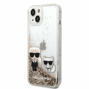 Puzdro Karl Lagerfeld Liquid Glitter Karl and Choupette iPhone 14 - zlaté