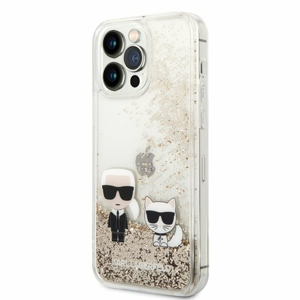 Puzdro Karl Lagerfeld Liquid Glitter Karl and Choupette iPhone 14 Pro Max - zlaté
