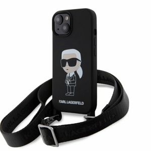 Karl Lagerfeld Liquid Silicone Crossbody Ikonik Zadní Kryt pro iPhone 15 Black
